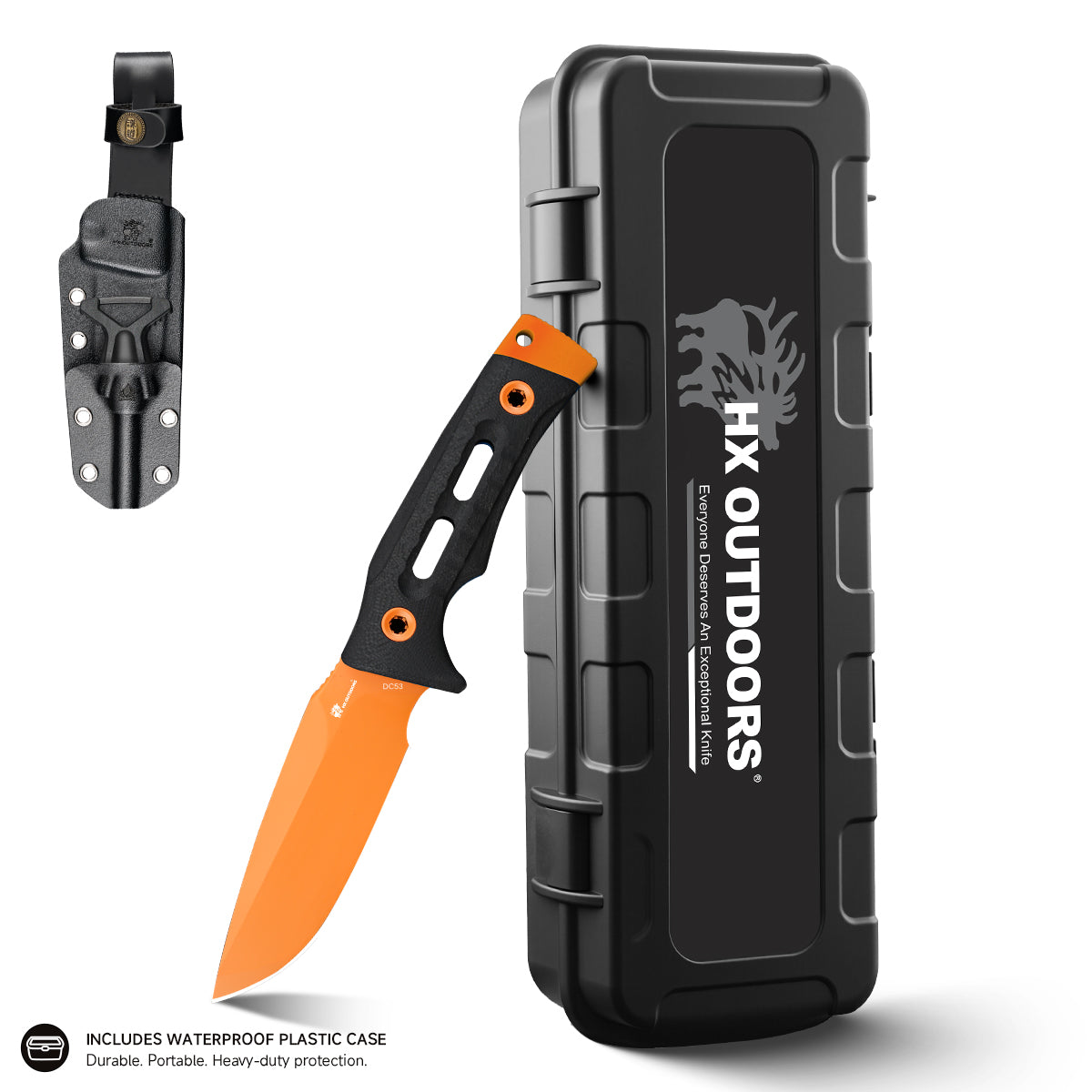 ROCK APEX Fixed Blade | 3.7" Orange DC53 Blade | Black G10 Handle | HX OUTDOORS TD-18C
