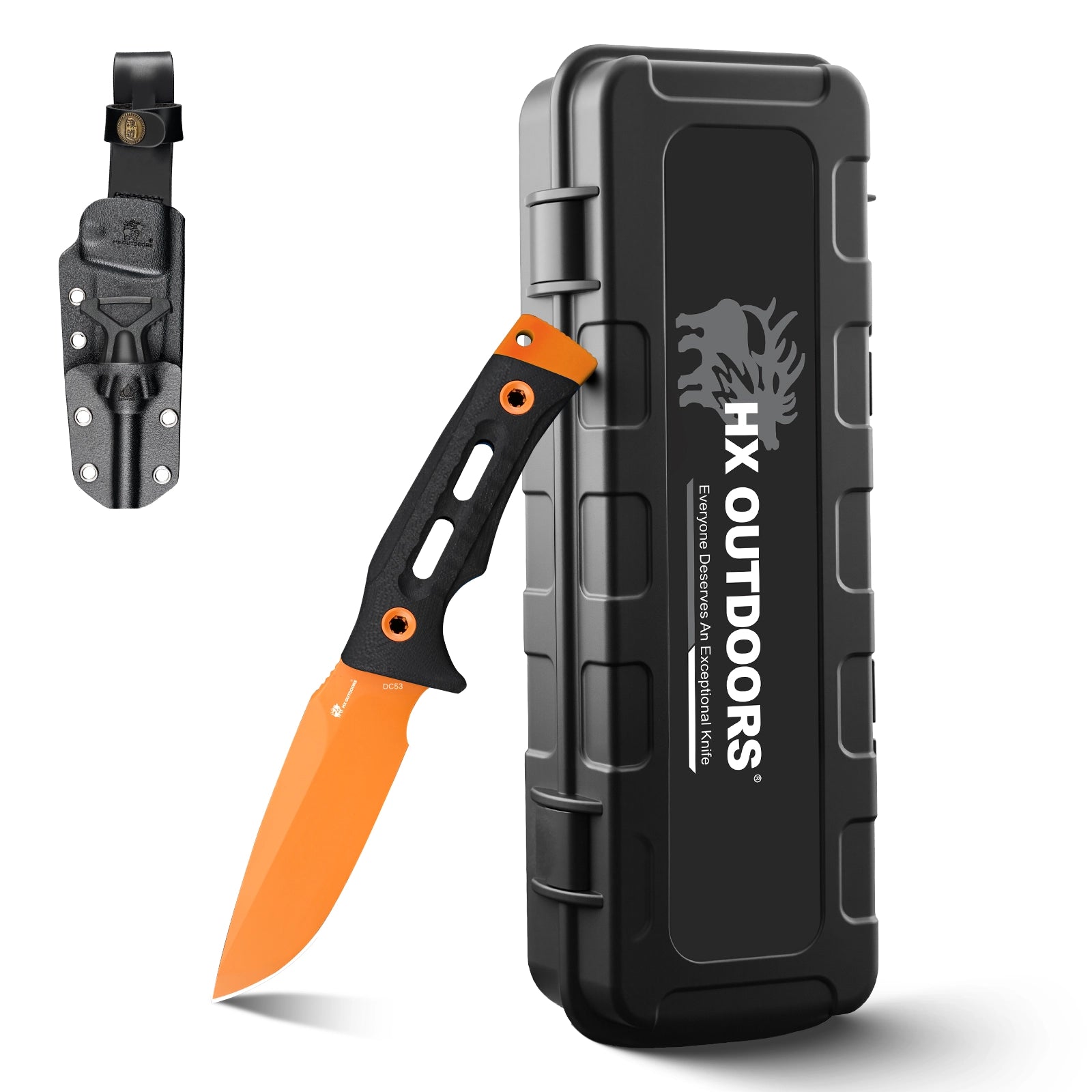 ROCK APEX Fixed Blade | 3.7" Orange DC53 Blade | Black G10 Handle | HX OUTDOORS TD-18C