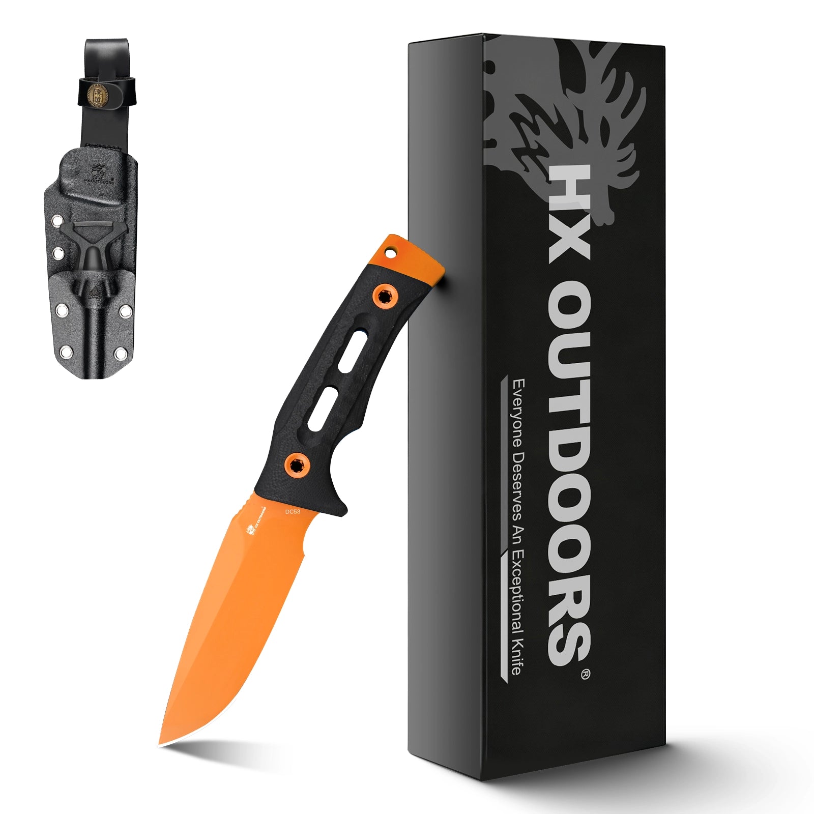 ROCK APEX Fixed Blade | 3.7" Orange DC53 Blade | Black G10 Handle | HX OUTDOORS TD-18C