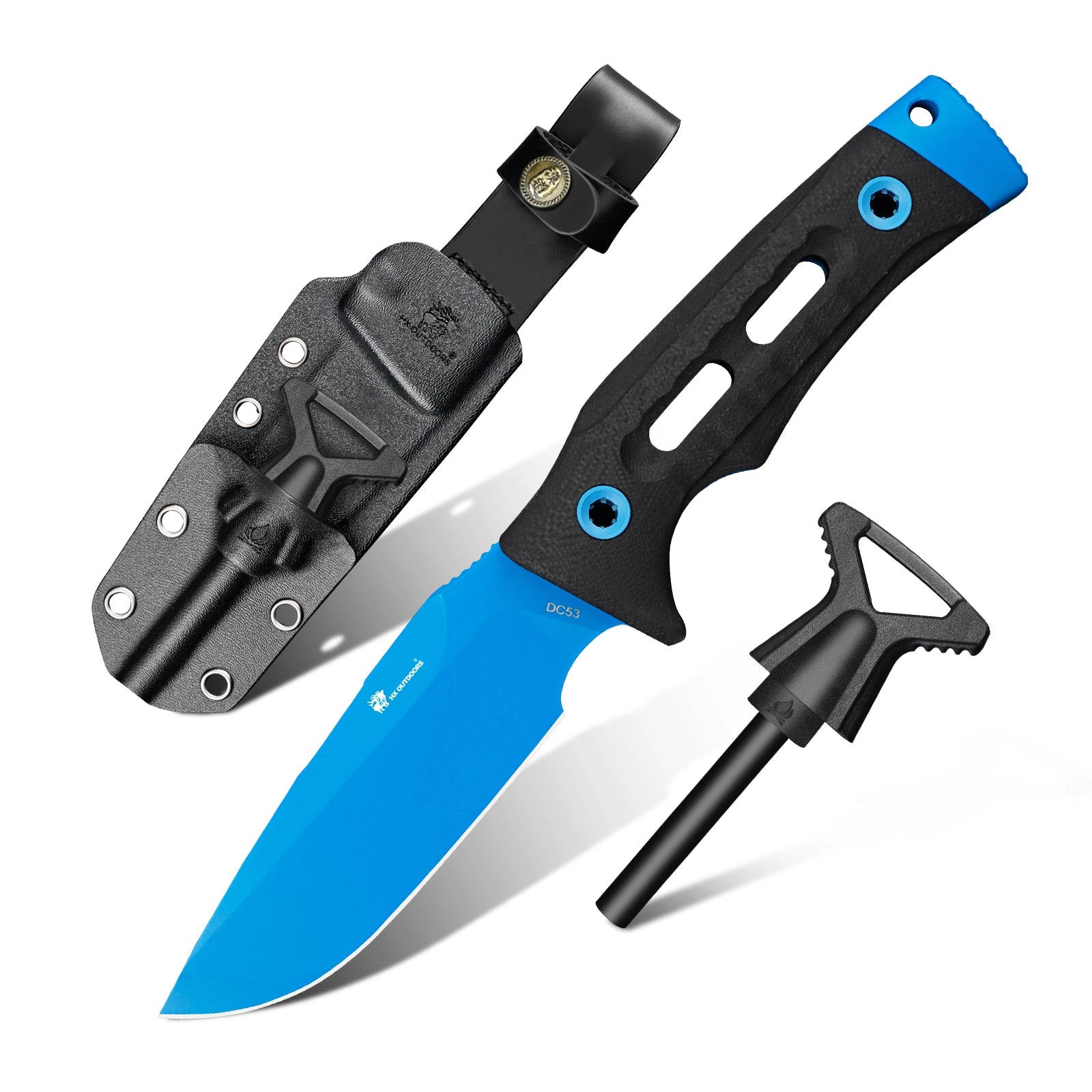 ROCK APEX Fixed Blade | 3.7" Blue DC53 Blade | Black G10 Handle | HX OUTDOORS TD-18L
