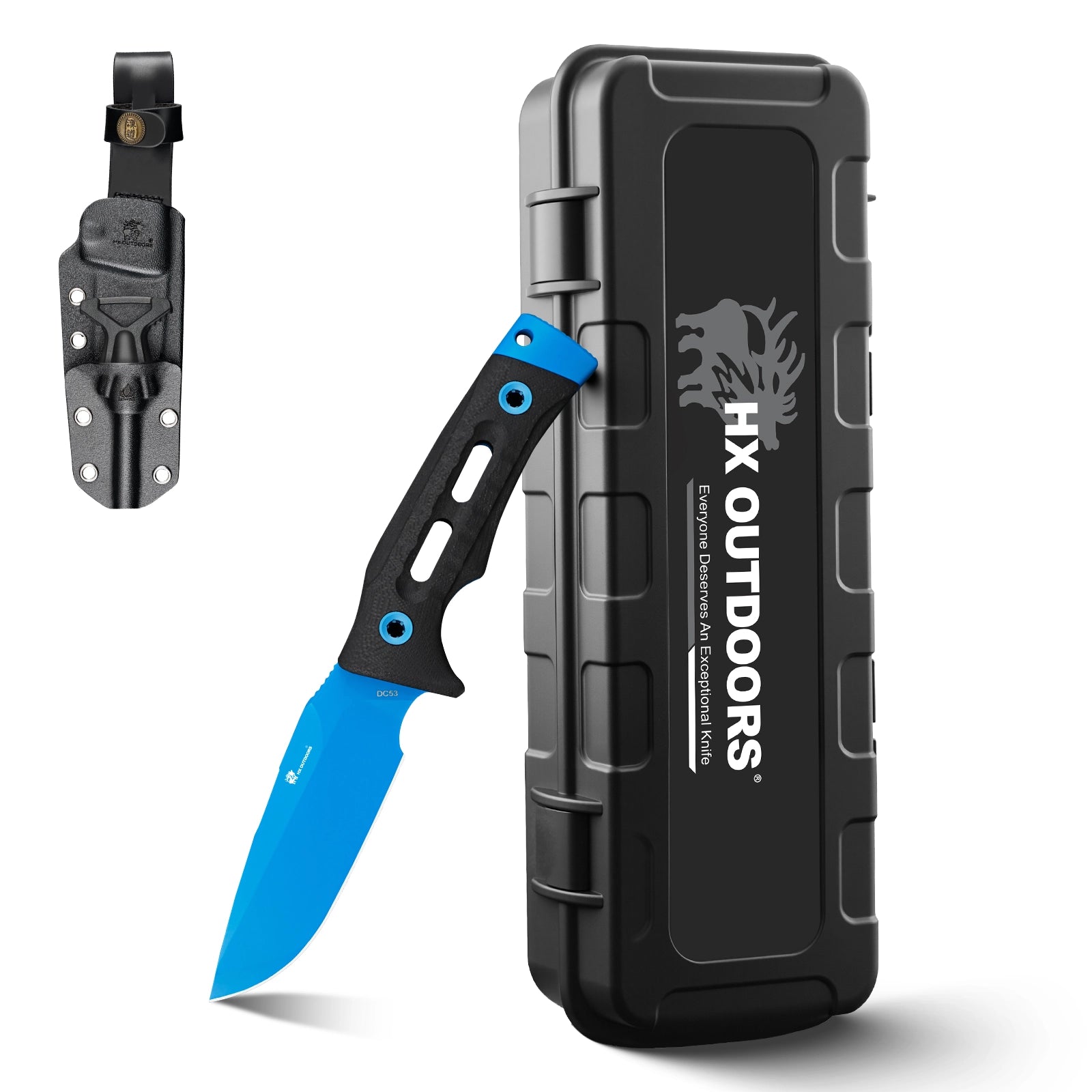 ROCK APEX Fixed Blade | 3.7" Blue DC53 Blade | Black G10 Handle | HX OUTDOORS TD-18L