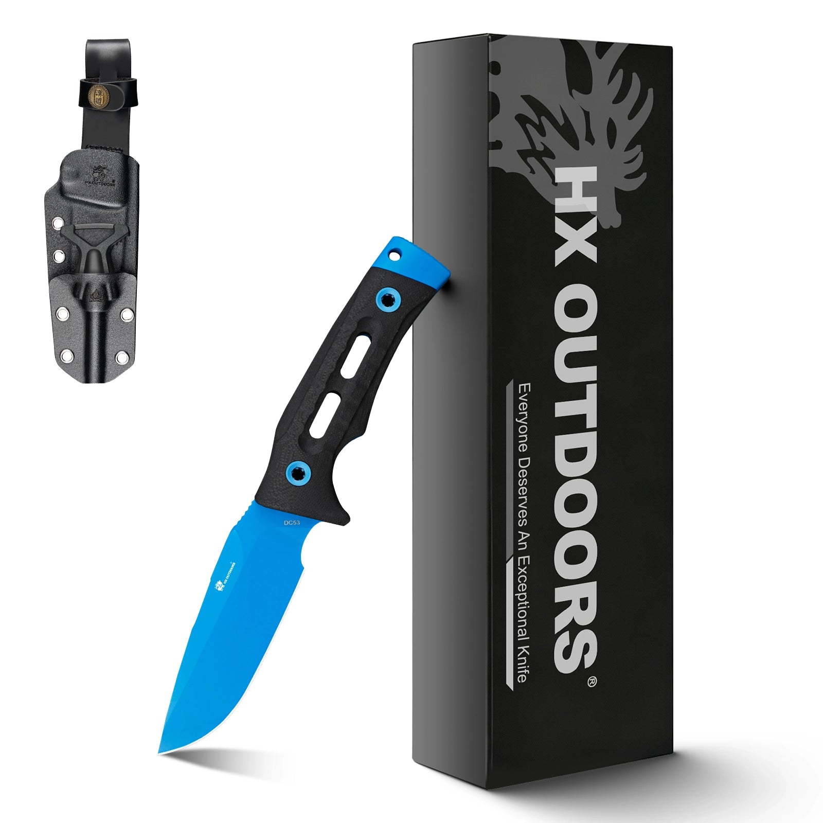 ROCK APEX Fixed Blade | 3.7" Blue DC53 Blade | Black G10 Handle | HX OUTDOORS TD-18L