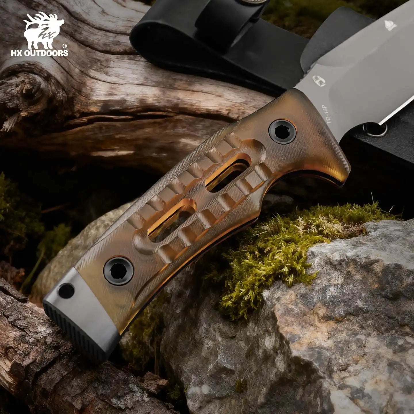 ROCK APEX Fixed Blade | 3.7" Gray Titanium Coating DC53 Blade | PEI Handle | HX OUTDOORS TD-18P