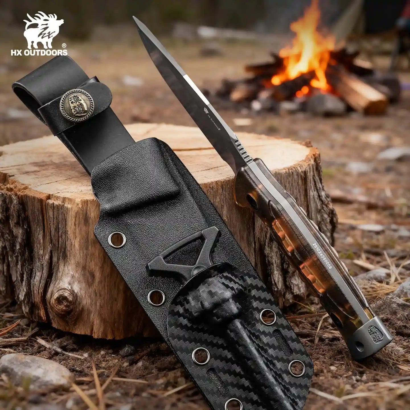 ROCK APEX Fixed Blade | 3.7" Gray Titanium Coating DC53 Blade | PEI Handle | HX OUTDOORS TD-18P