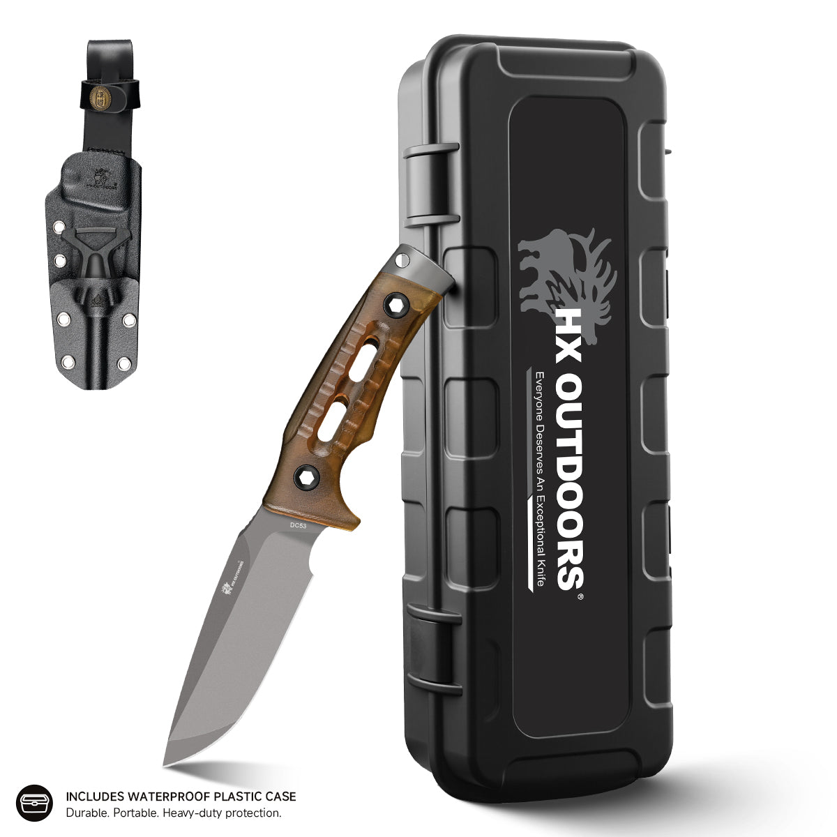 ROCK APEX PEI Edition DC53 Fixed Blade | Amber PEI EDC Camping Knife