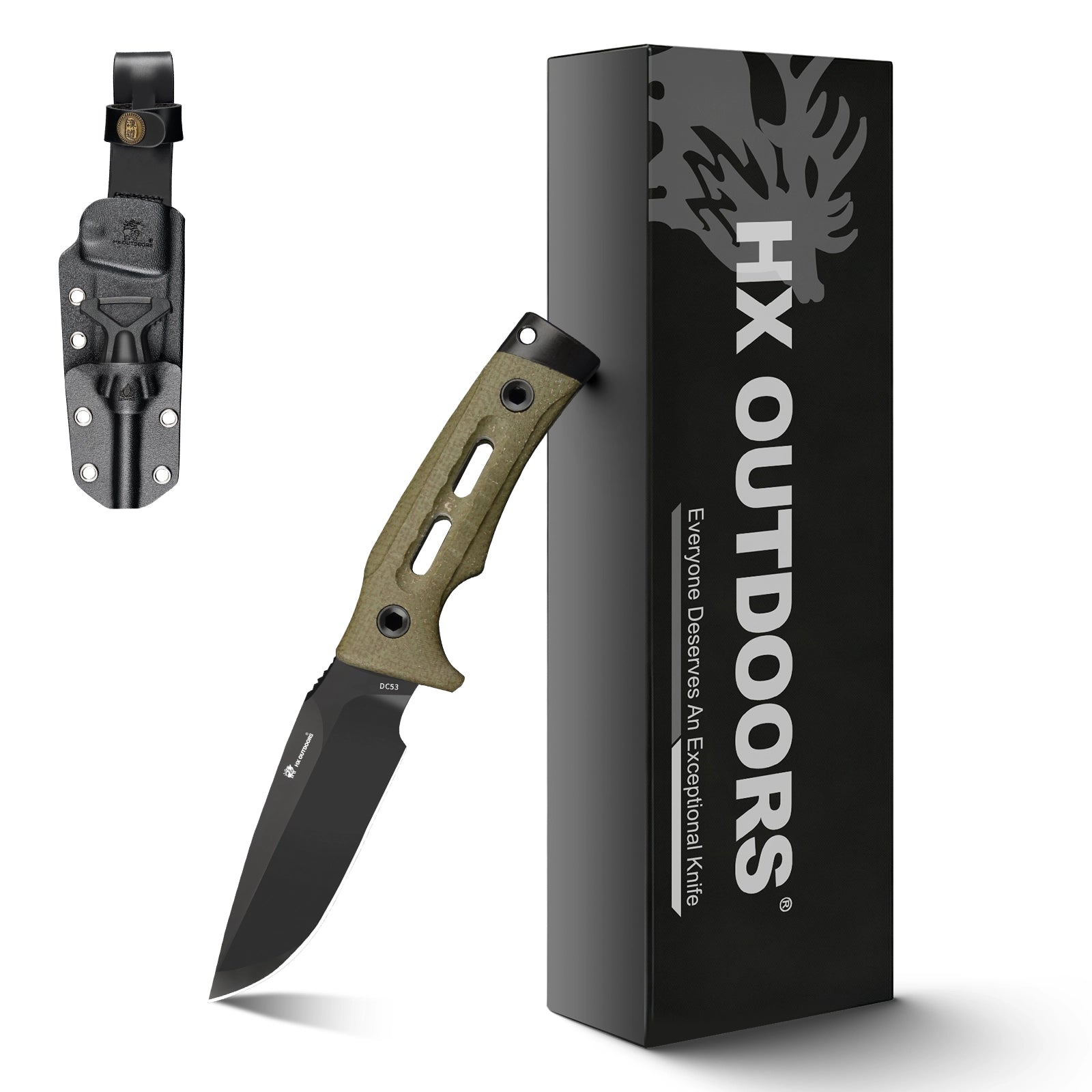 ROCK APEX Fixed Blade | 3.7" DC53 Blade | Green Micarta Handle | HX OUTDOORS TD-18Y