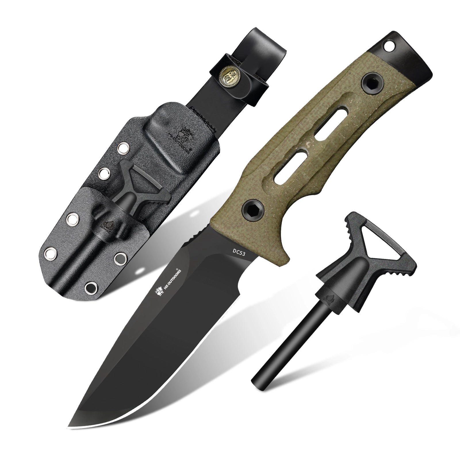 ROCK APEX Fixed Blade | 3.7" DC53 Blade | Green Micarta Handle | HX OUTDOORS TD-18Y