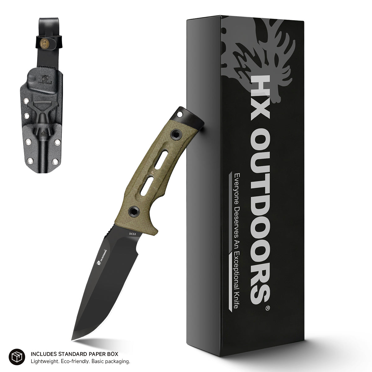 ROCK APEX Fixed Blade | 3.7" DC53 Blade | Green Micarta Handle | HX OUTDOORS TD-18Y