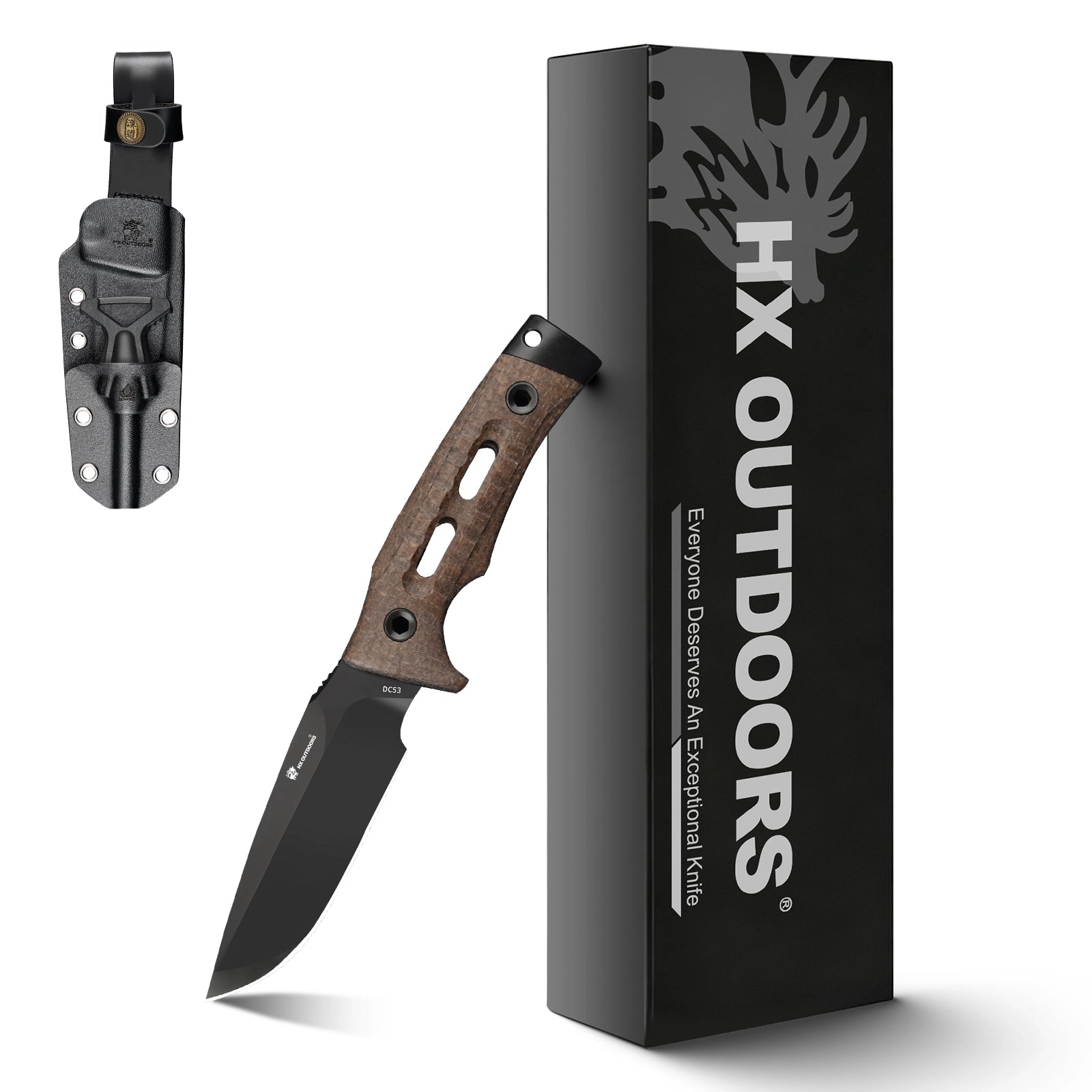 ROCK APEX Fixed Blade | 3.7" DC53 Blade | Brown Micarta Handle | HX OUTDOORS TD-18Z