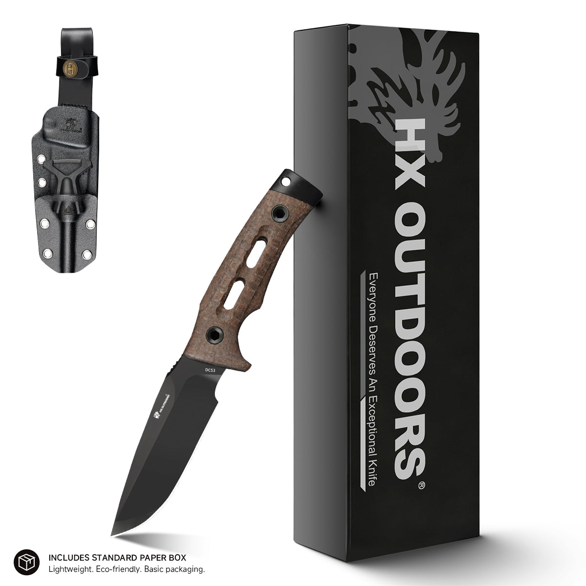 ROCK APEX Fixed Blade | 3.7" DC53 Blade | Brown Micarta Handle | HX OUTDOORS TD-18Z