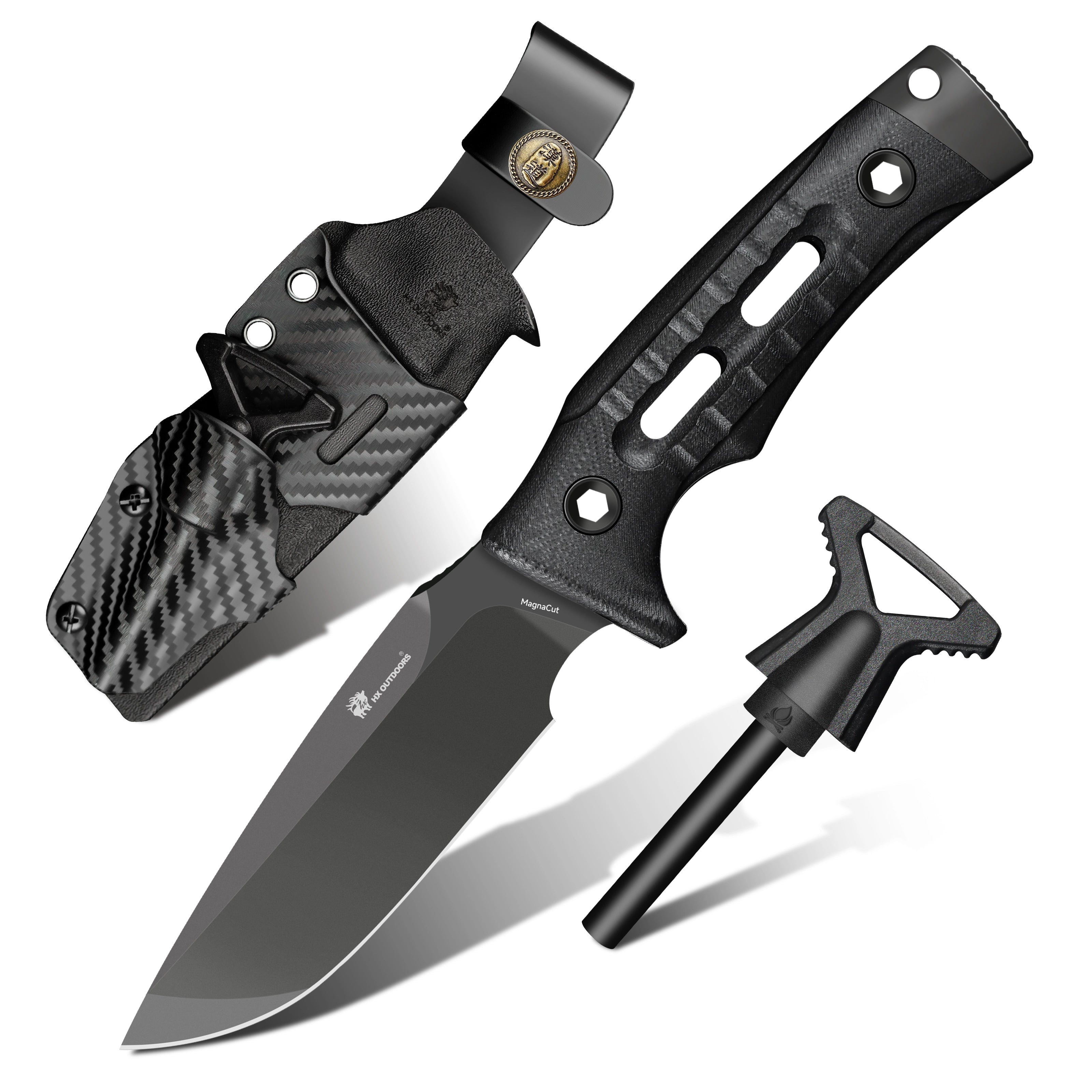 ROCK APEX MagnaCut Edition Fixed Blade | 3.7" DLC‑Coated Magnacut Blade | Black G10 Handle | HX OUTDOORS TD-24A