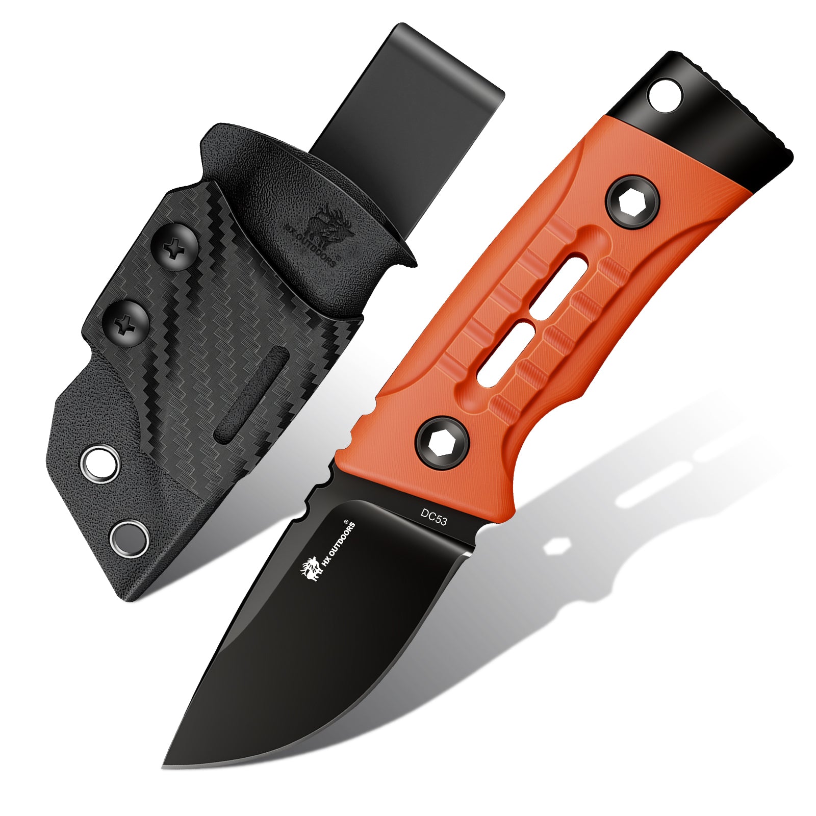 ROCK APEX MINI Fixed Blade | 2.28" Black Titanium Coating DC53 Blade | Orange G10 Handle | HX OUTDOORS TD-26A