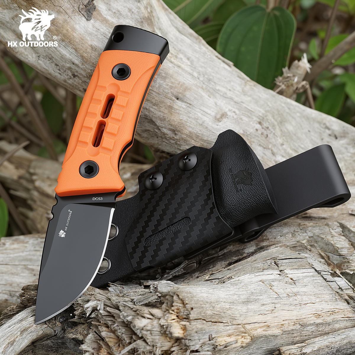 ROCK APEX MINI Black Titanium Coating DC53 Fixed Blade Orange G10