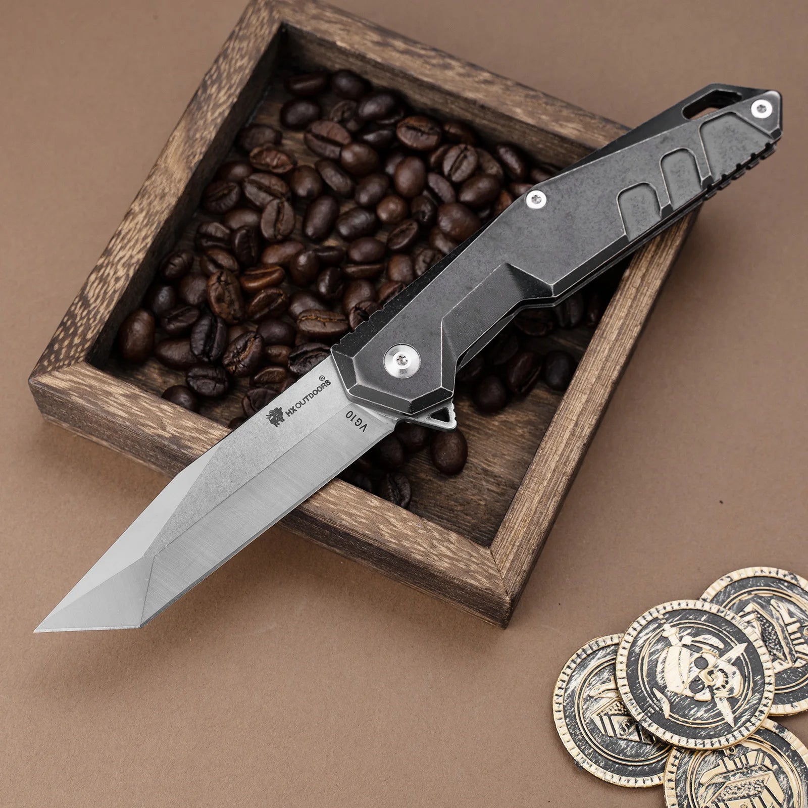 RAPIDR ESPONSE Pocket Knife | Frame Lock | 3.58" Stonewash VG10 Blade | Titanium Alloy Handle | HX OUTDOORS ZD-003