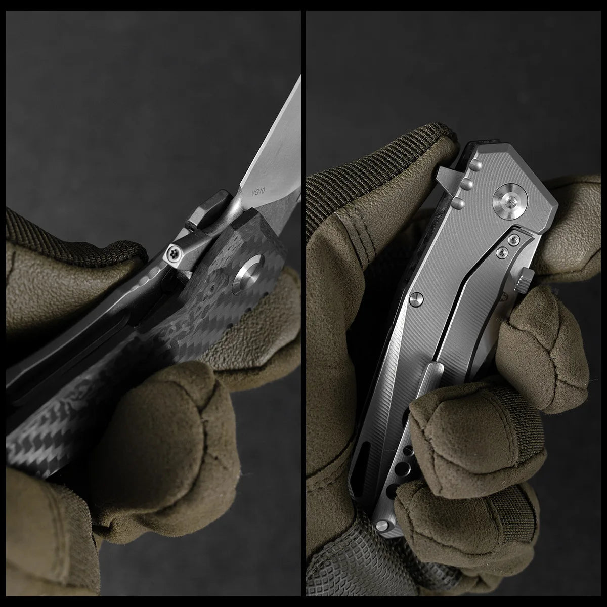 COBRA Pocket Knife | Frame Lock | 2.76" VG10 Blade | Carbon Fiber & Titanium Alloy Handle | HX OUTDOORS ZD-005