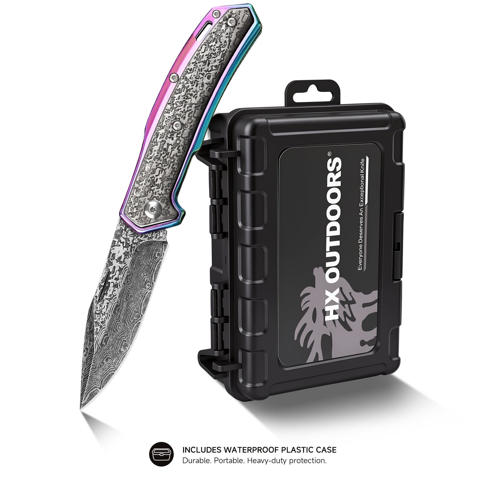 CHAMELEON Pocket Knife | Slip Joint | 3.46" 5Cr15 & Damascus Blade | Aluminum Handle | HX OUTDOORS ZD-084