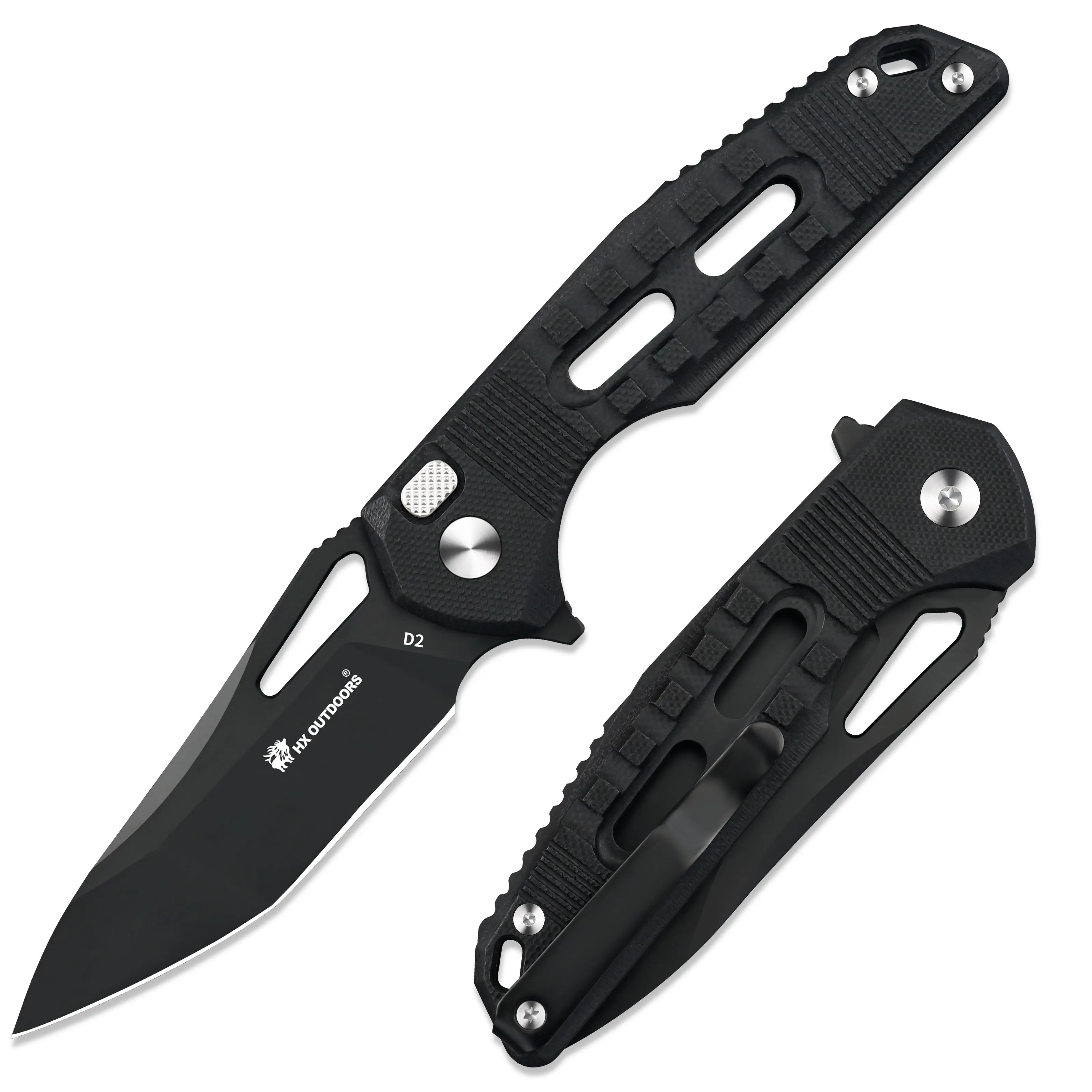 Pocket Knife HX OUTDOORS REINFORCED ROCK ONYX 2.87" D2 G10 BUTTON LOCK Tactical Folding Knife  Camping, Hunting, And Outdoors ZD-104B-S from HX OUTDOORS