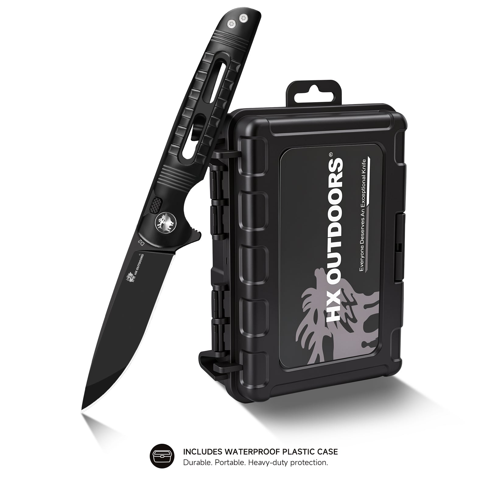 HX OUTDOORS DARK MASTER | Navaja de bolsillo | Cierre de botón | Hoja D2 de 8 cm | Mango de titanio negro | ZD-112A