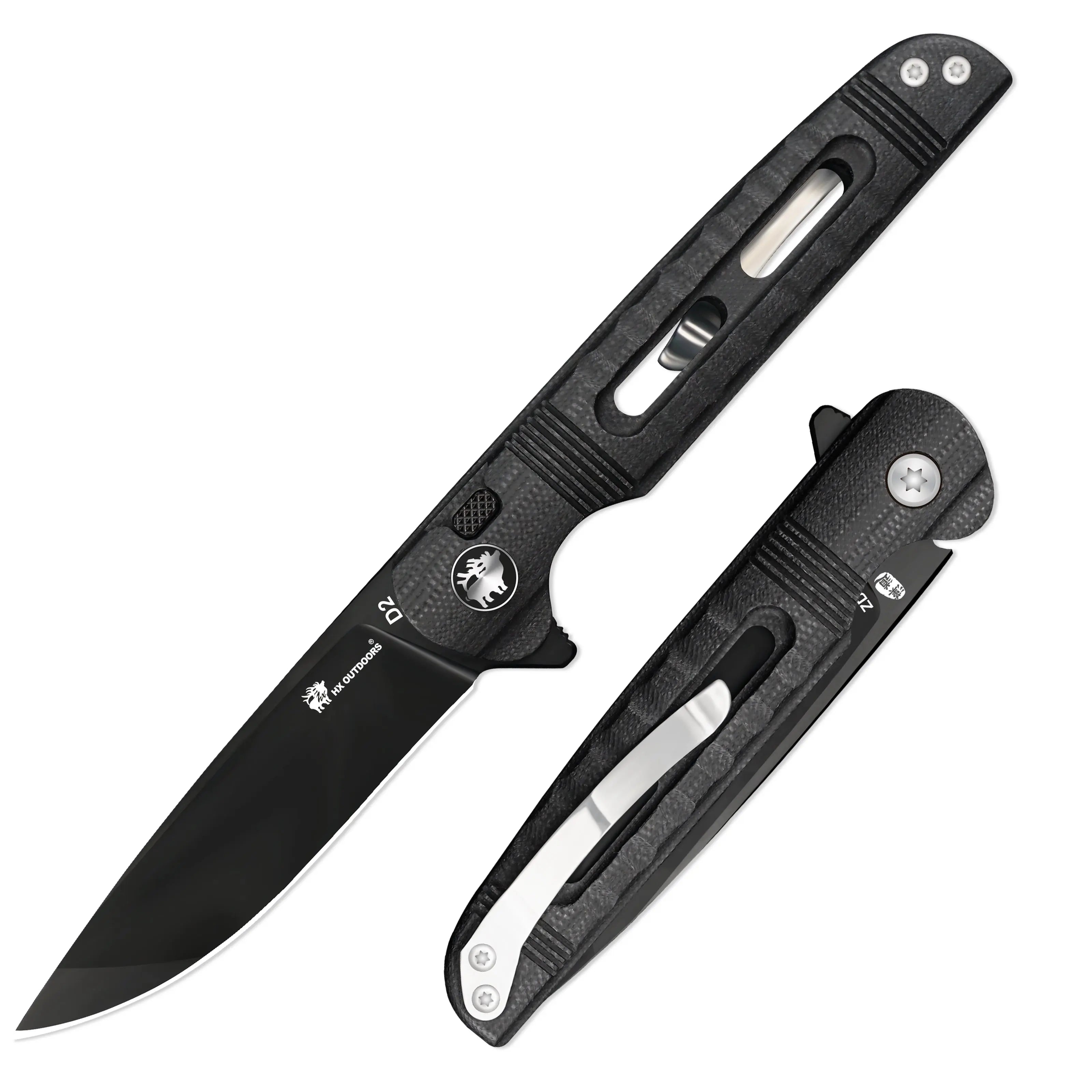Pocket Knife HX OUTDOORS DARK MASTER 3.15" D2 G10 BUTTON LOCK Tactical Folding Knife Camping, Hunting, And Outdoors ZD-112B from HX OUTDOORS