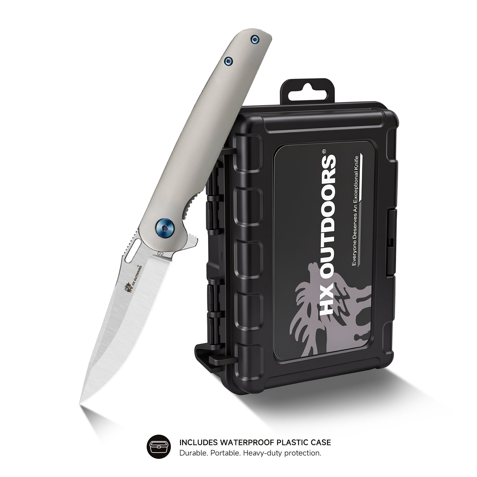 VULCAN Pocket Knife | Liner Lock | 3.1" D2 Blade | Silver Titanium Handle | HX OUTDOORS ZD-117S