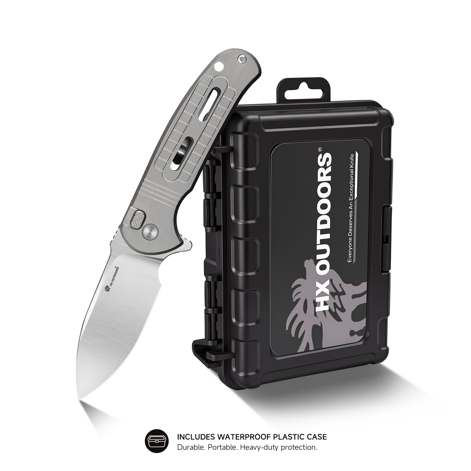ROCK SAPPHIRE Pocket Knife | Button Lock | 2.4" 14C28N Blade | Silver Titanium Handle | HX OUTDOORS ZD-119S