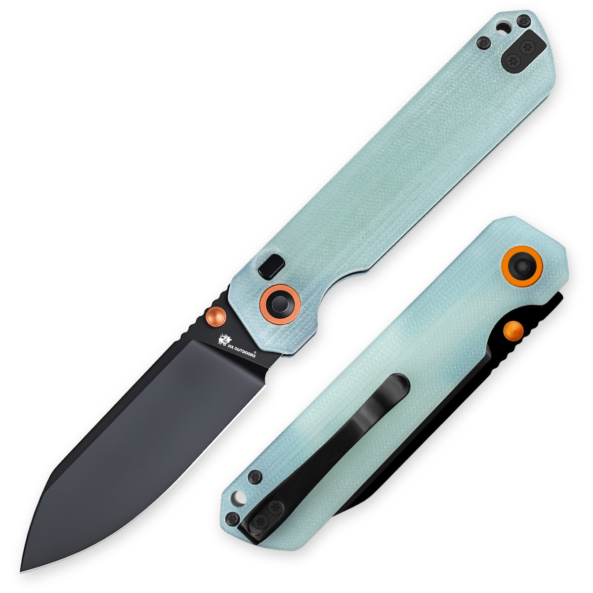 HX OUTDOORS HYLA | Navaja de bolsillo | Cierre de botón | Hoja negra 14C28N de 7,4 cm | Mango G10 verde natural | ZD-120S-B