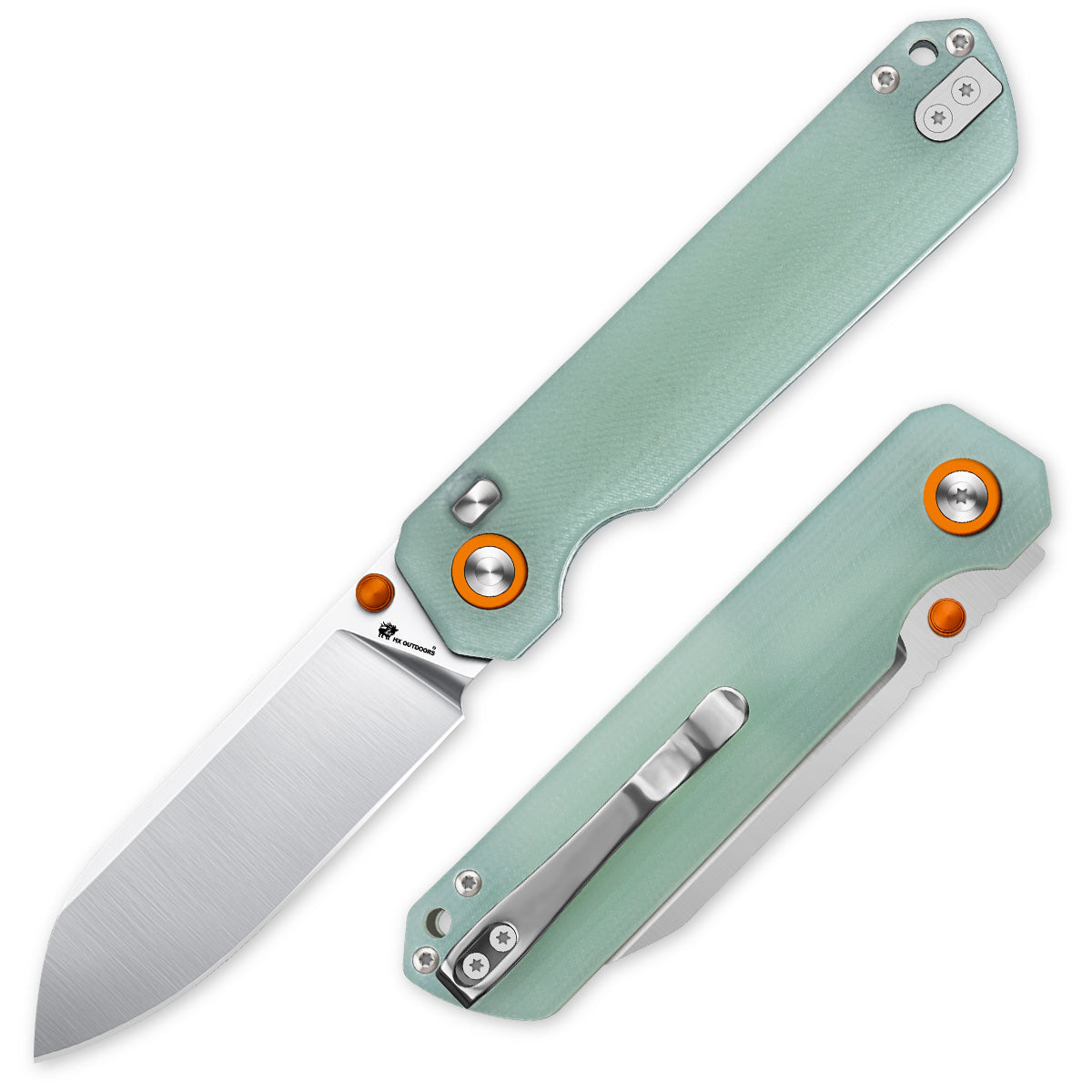 HX OUTDOORS HYLA | Navaja de bolsillo | Cierre de botón | Hoja plateada 14C28N de 7,4 cm | Mango G10 verde natural | ZD-120S