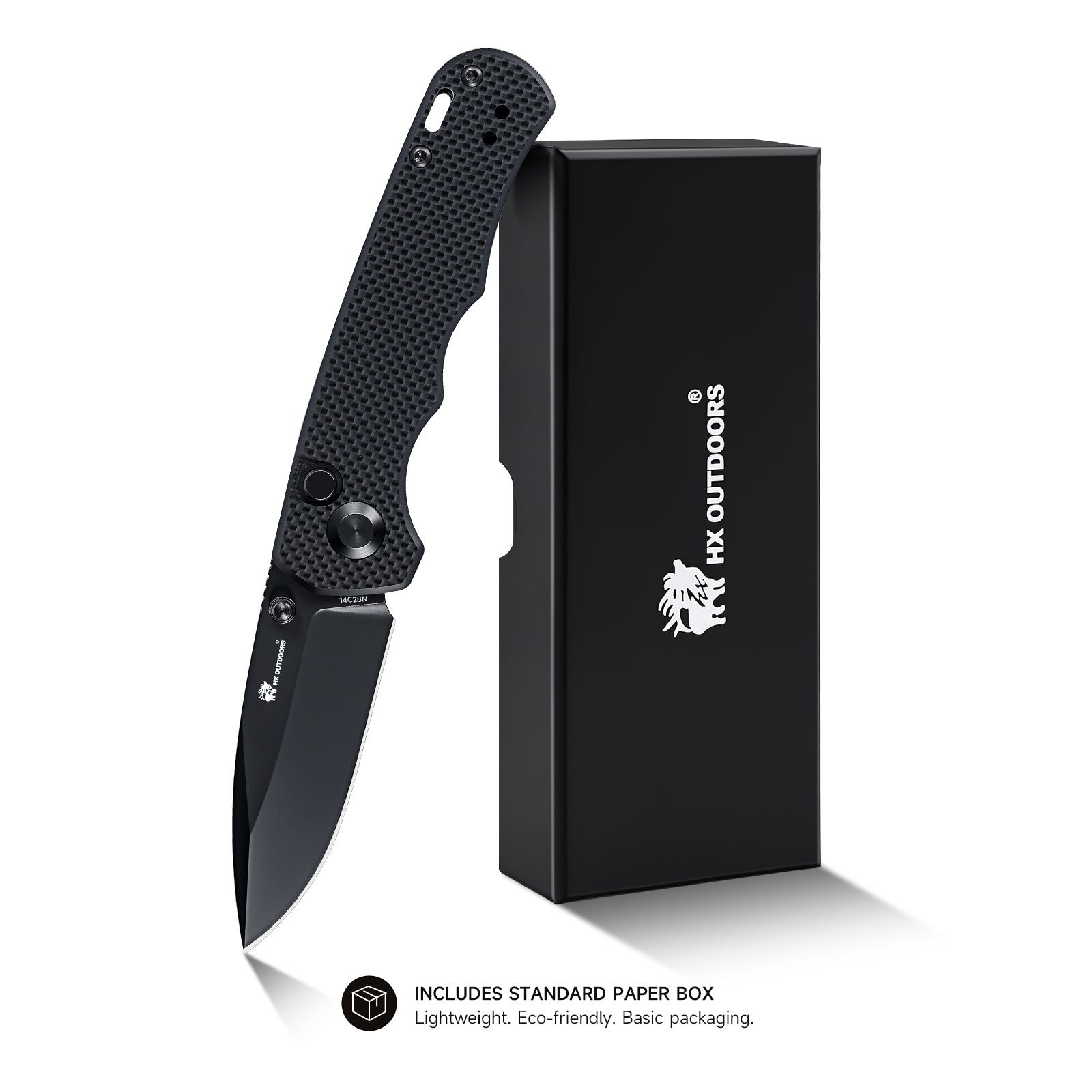 SCOUT | Pocket Knife | Button Lock | 2.68" 14C28N Black Blade | Black G10 Handle | HX OUTDOORS ZD-127B-S