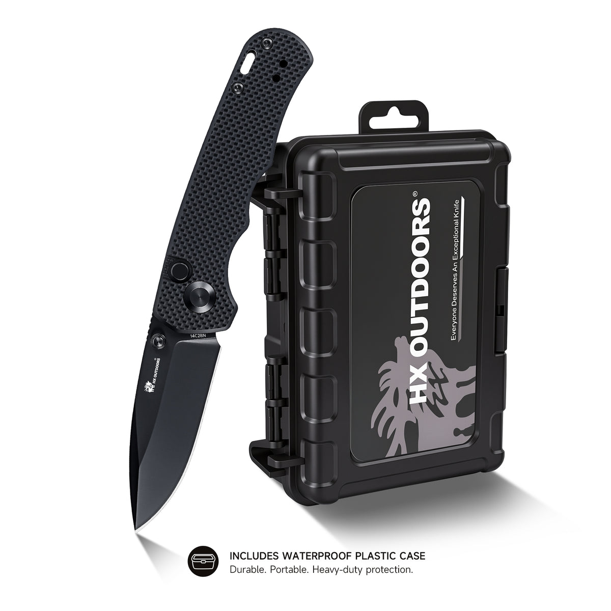 SCOUT | Pocket Knife | Button Lock | 2.68" 14C28N Black Blade | Black G10 Handle | HX OUTDOORS ZD-127B-S