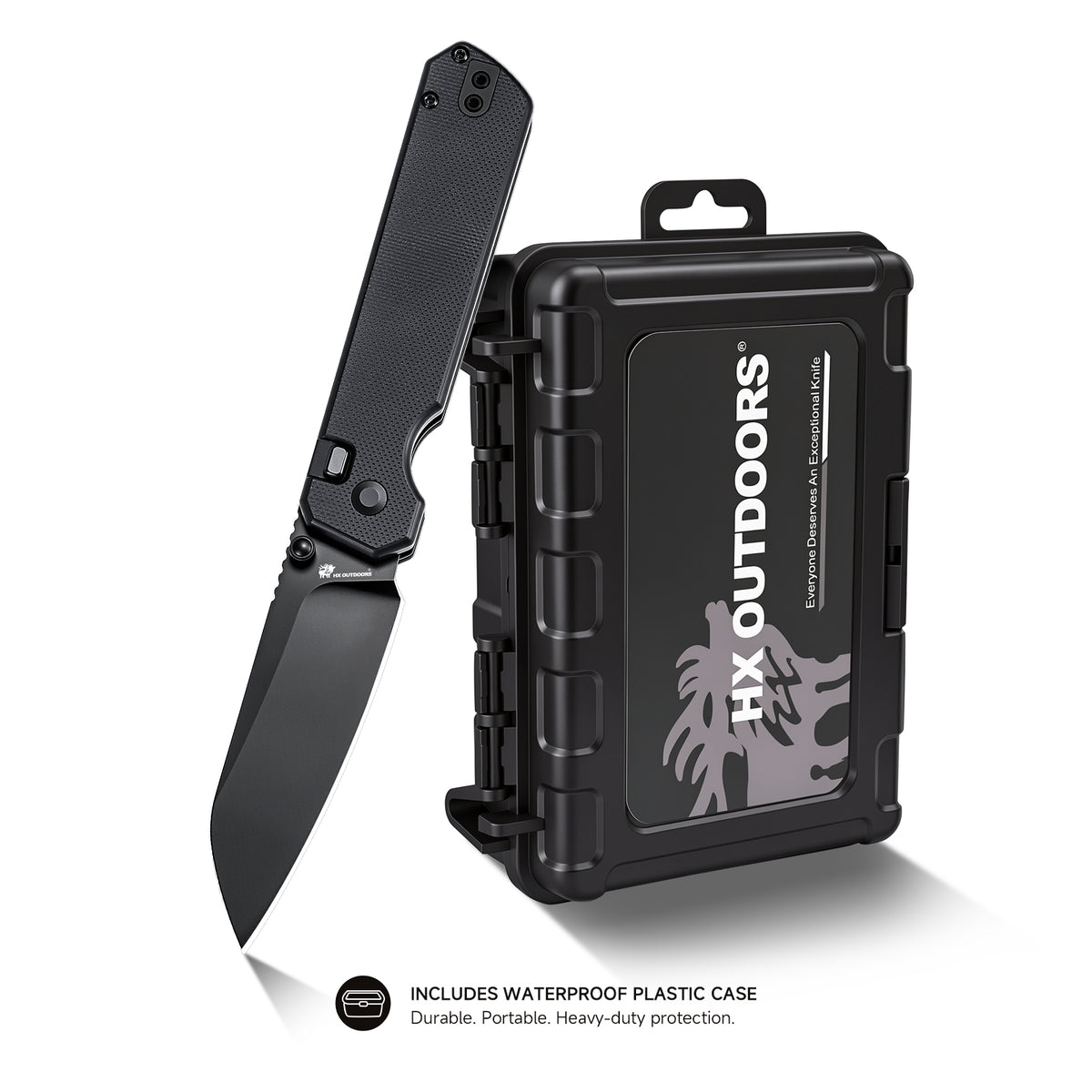 HYLA | Pocket Knife | Button Lock | 2.98" 14C28N Black Blade | Black G10 Handle | HX OUTDOORS ZD-130S-B