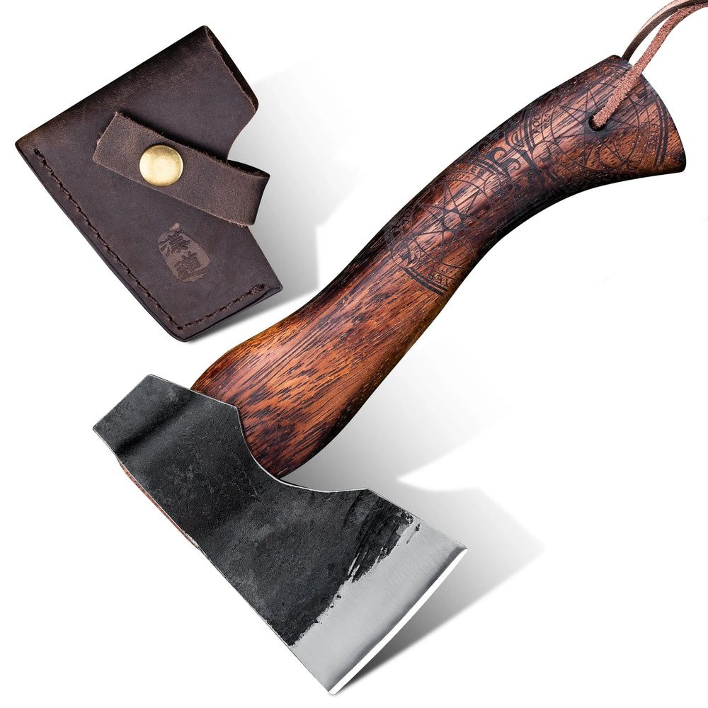 HX OUTDOORS TAROT SCOUT | Hatchet | 9.06" Overall Length | 65# Manganese Steel | Brown Merbau Handle | LY-090B MINI IRONSIDE