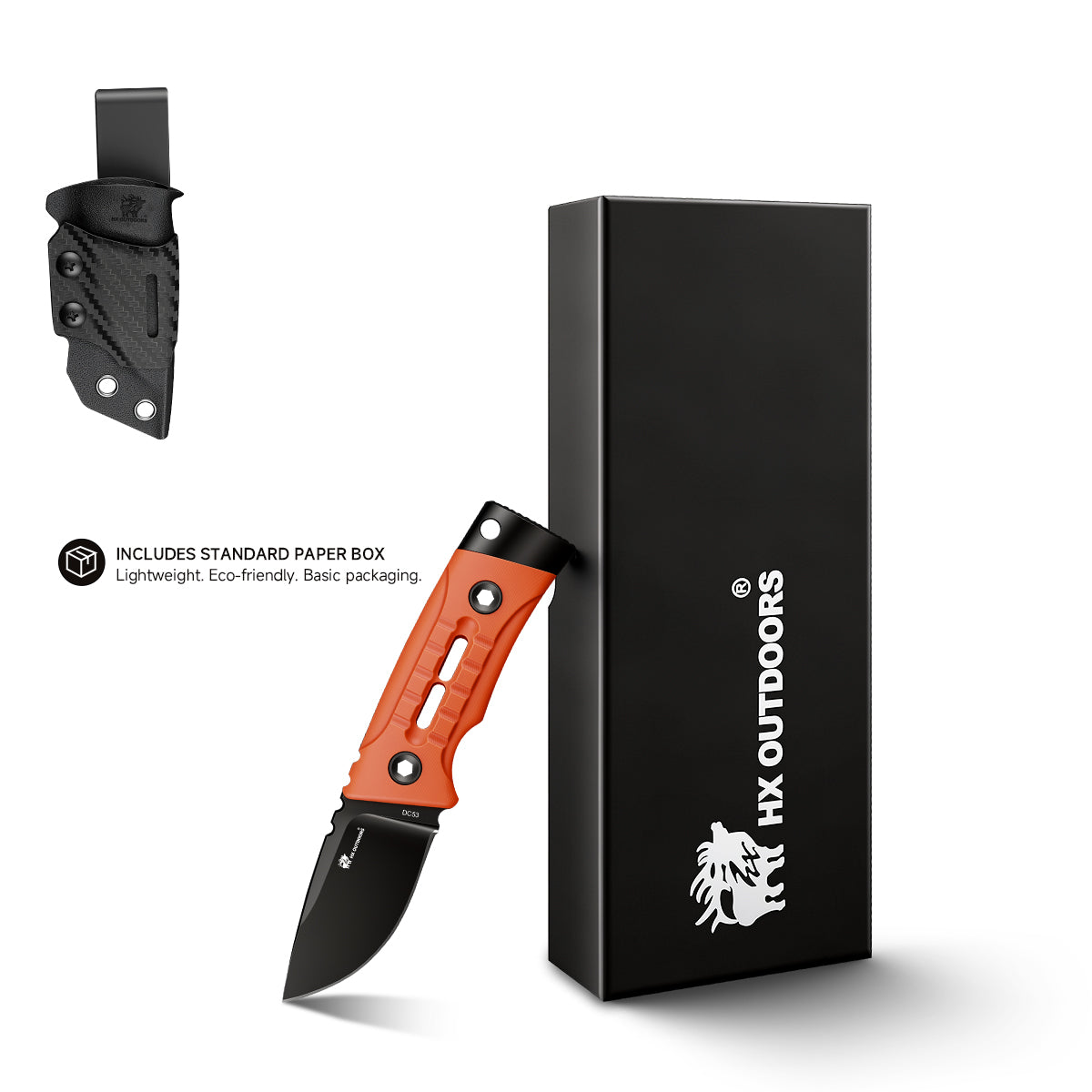 ROCK APEX MINI Fixed Blade | 2.28" Black Titanium Coating DC53 Blade | Orange G10 Handle | HX OUTDOORS TD-26A