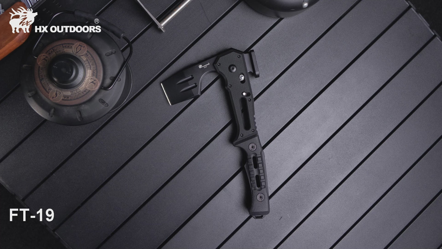 HX OUTDOORS FALCILUX | Folding Hatchet | 9.25" Overall Length | DC53 Blade | BLACK G10 Handle | FT-19