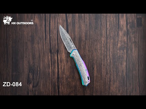 HX OUTDOORS CHAMELEON | Pocket Knife | Slip Joint | 3.46" 5Cr15 & Damascus Blade | Aluminum Handle | ZD-084